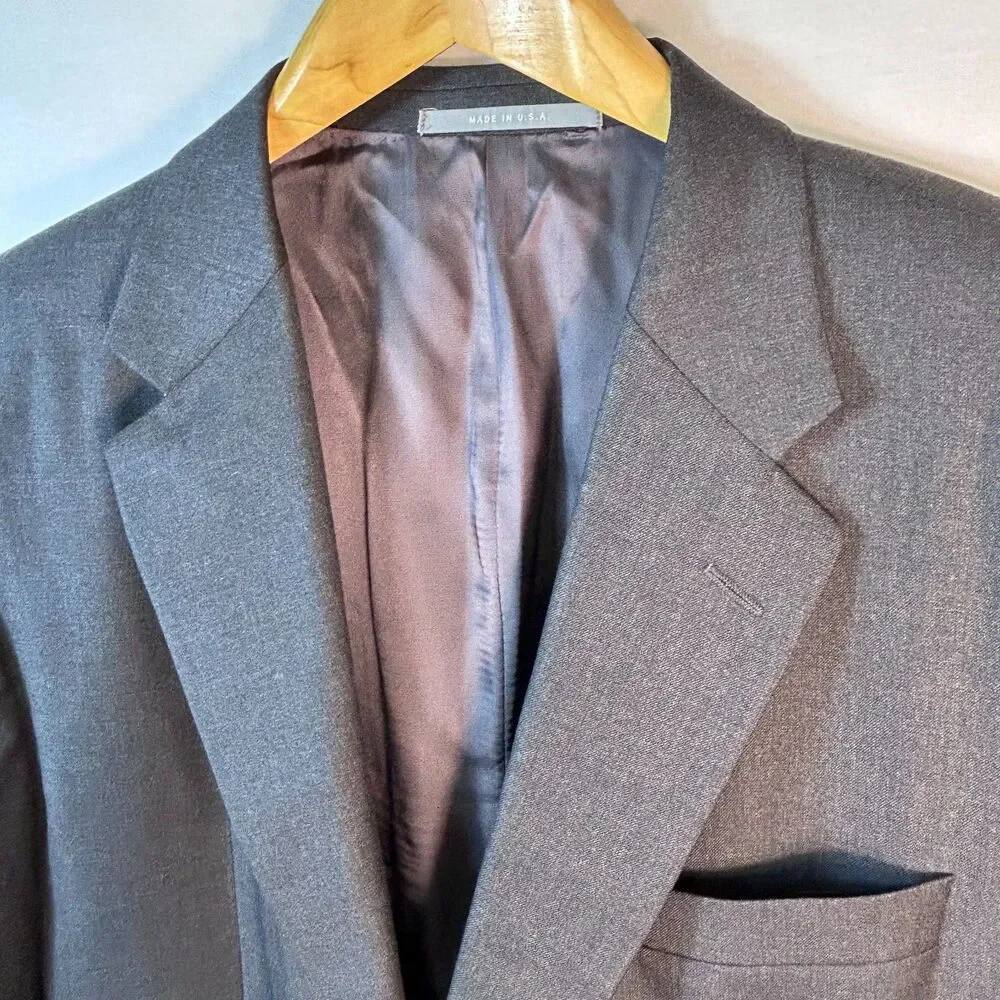 Hickey Freeman Men's Gray Wool Loro Piana Italy Classic Suit Jacket Size 46R